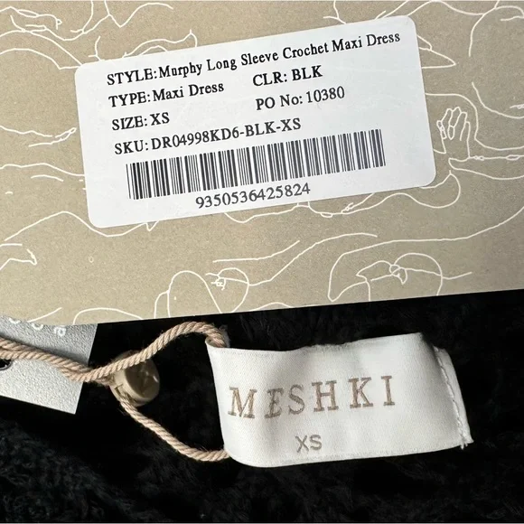 MESHKI - Murphy Long Sleeve Crochet Dress Swim Cover-up - Black / XS - Picture 5 of 5